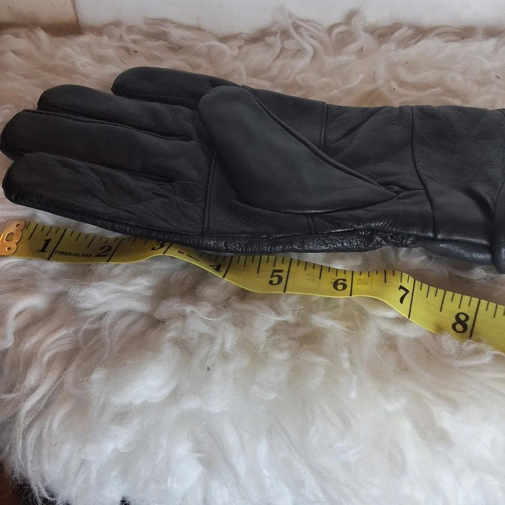 Vintage Black Leather Ladylike Bow Gloves M/L